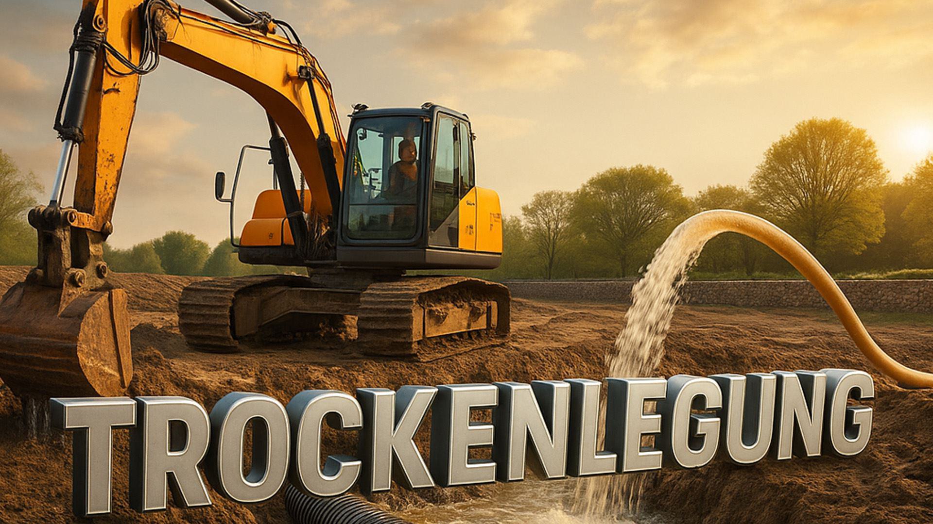 Atlas Bagger legt eine Baugrube trocken